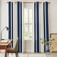 thumbnail image 4 of Navy Blue Khaki Striped Kitchen Curtains 84 Inch Length, Modern Minimalist Ombre Lines Grommet Top Bedroom Living Room Curtains, Light Filtering Cafe Curtain Drapes 2 Panels Set 84''x84'', 4 of 9