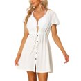 thumbnail image 1 of Mini vestido de mujer con escote en V profundo, manga corta y lazo en el frente blanco XS, 1 of 5