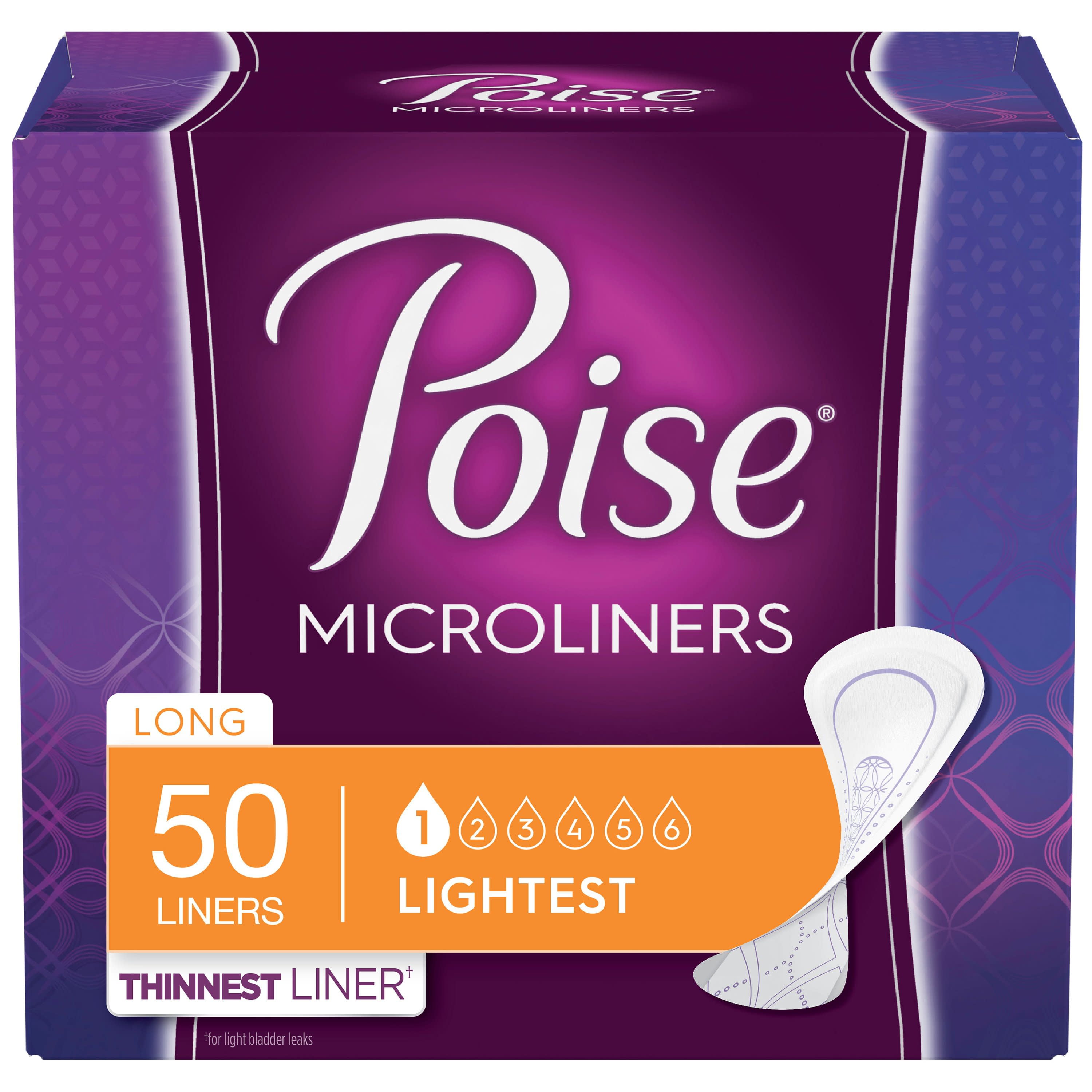 Poise Daily Microliners/Panty Liners, Lightest-Long Postpartum Pantiliners, 50ct