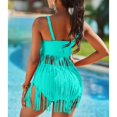 thumbnail image 4 of Traje de baño con flecos Cuello en V Tallas grandes Correas espaguetis Diseño de borla Traje de baño de dos piezas para nadar Playa Piscina Azul S, 4 of 6