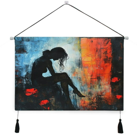 WOBOGO Lonely Woman Living Room Canvas Wall Art Bedroom Study Framed Canvas Print Artwork Home Office Decorations 24.5×16.7in
