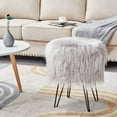 thumbnail image 7 of Mxfurhawa Ottoman Faux Fur Vanity Stool with Golden Leg for Living Room, Gray, 7 of 7