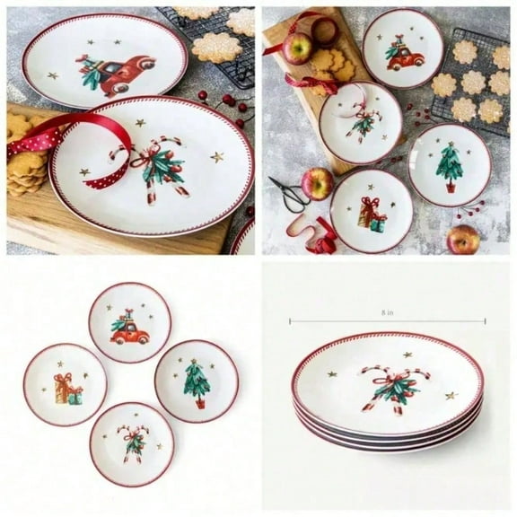 Assorted Holiday Appetizer Plates (Set of 4) is the perfect size for a variety of occasions. Use them for holiday appetizers, salads, desserts.