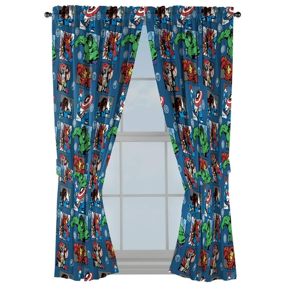 Marvel Avengers Fighting Team 2 Panels Drapes Set - 63 Inch Long -Kids Room Decor