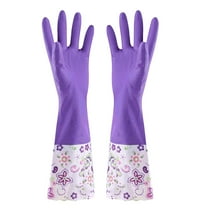 IMossad Dishwashing Gloves,1 Pair Reusable Rubber Gloves PVC Waterproof Long Cuf,Flock Lining Household Cleaning Gloves,Purple