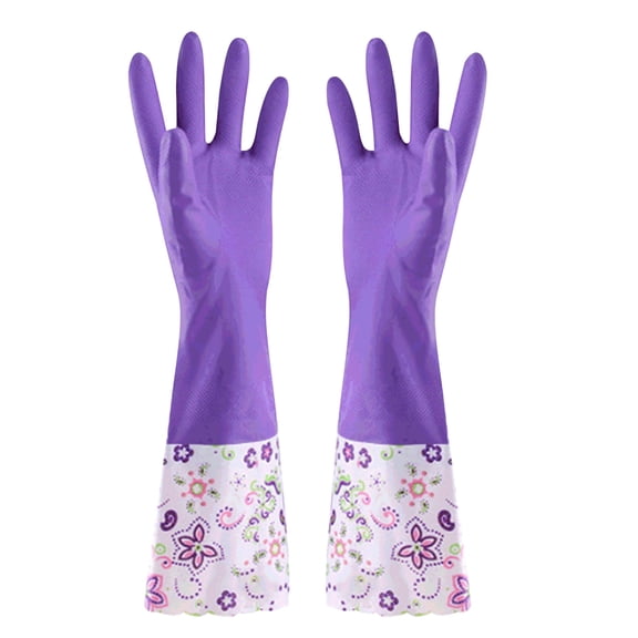 IMossad Dishwashing Gloves,1 Pair Reusable Rubber Gloves PVC Waterproof Long Cuf,Flock Lining Household Cleaning Gloves,Purple