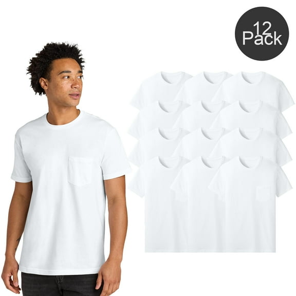 Gildan Men's Pocket T-Shirt, Ultra Cotton Short Sleeve Classic Comfort Tee, White, S, 12 pack