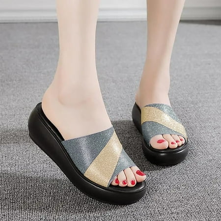

Ykohkofe Women Fish Mouth Shoes Fashion Wedge Sandal Middle Heel Flip-Flop Slippers Summer Sandals