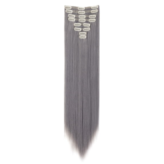 SAYFUT 23" Long Straight Double Weft Full Head Clip in Synthetic Hair Extensions 8 Pieces 18 Clips 175g Silver Gray