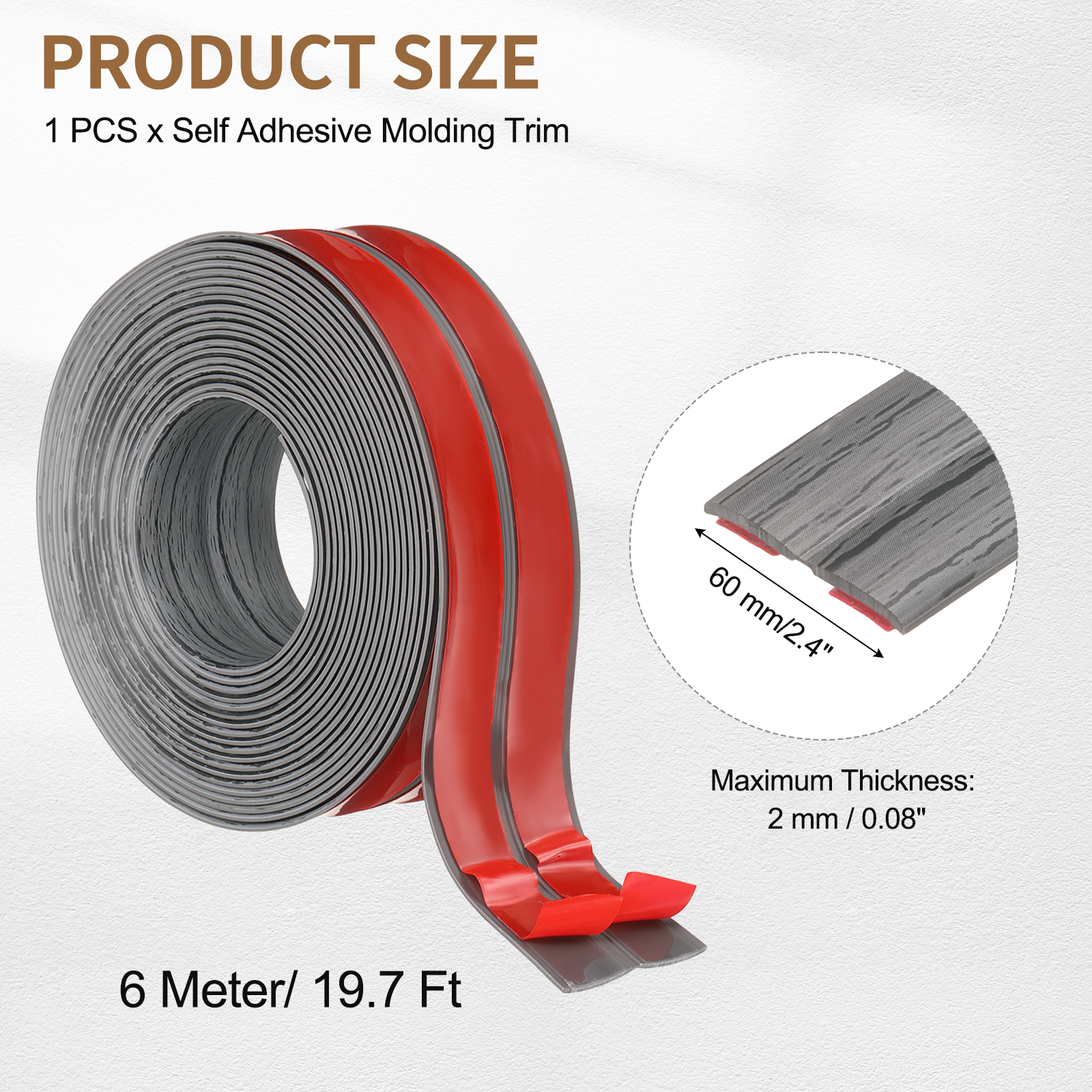 Uxcell Protector 2.4"x19.7 ft Self Adhesive Guard Dark Gray for Wall Table Floor