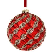 Regency International 4" Mercury Glass Beaded Ribbon Ball Ornament Red and Gold
