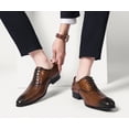 thumbnail image 5 of Santimon Tan Dress Shoes for Men Pointed Toe Crocodile Grain Oxford Shoes Unique Derby Shoes US 7.5, 5 of 8