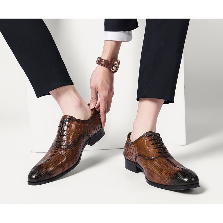 mens brown pointed dress shoes Santimon Tan for Men Toe Crocodile Grain Oxford Shoes Unique Derby Shoes US 7.5 Made by our artisans
