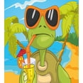 thumbnail image 3 of Turtle Duvet Cover Set, Cool Sea Animal Sunglasses Drinking Cocktail at the Beach Cartoon, Decorative 3 Piece Bedding Set with 2 Pillow Shams, Queen Size, Green Orange Pale Blue, by Ambesonne, 3 of 3