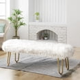 thumbnail image 3 of White Faux Fur Ottoman Bench Upholstered Furry Entryway Bedroom Bench with Gold Metal Legs, for Entryway, Living Room, Bedroom, 3 of 6
