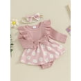 thumbnail image 3 of Biekopu Baby Girl 2Pcs Spring Outfits Long Sleeve Bow Front Daisy Print Romper with Headband Set Infant Clothes, 3 of 9