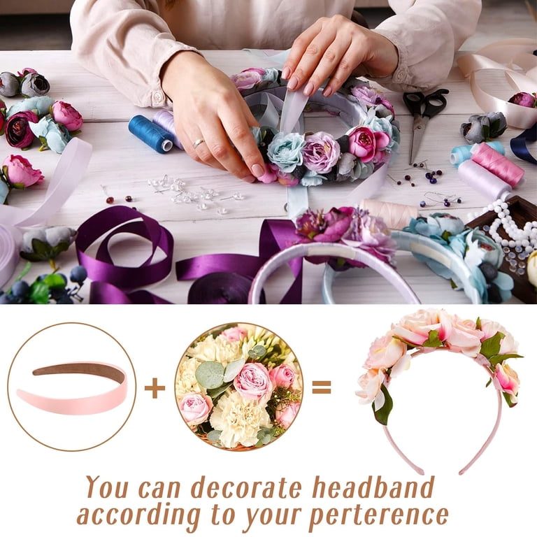 12 Pcs White Headband MODANU 1 inch Wide Satin Headbands  display picture 1