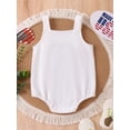 thumbnail image 5 of Aojekbee Baby Boy Girl Waffle Overalls Letter Star Embroidery Neck Sleeveless 4th of July Romper Toddler Summer Jumpsuit, 5 of 10