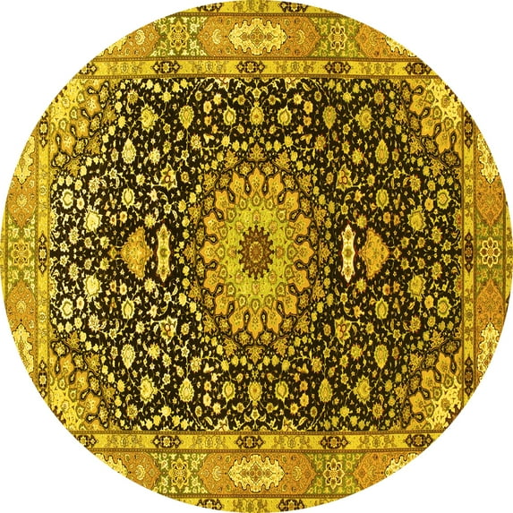 Ahgly Company Indoor Round Medallion Yellow Traditional Area Rugs, 8' Round