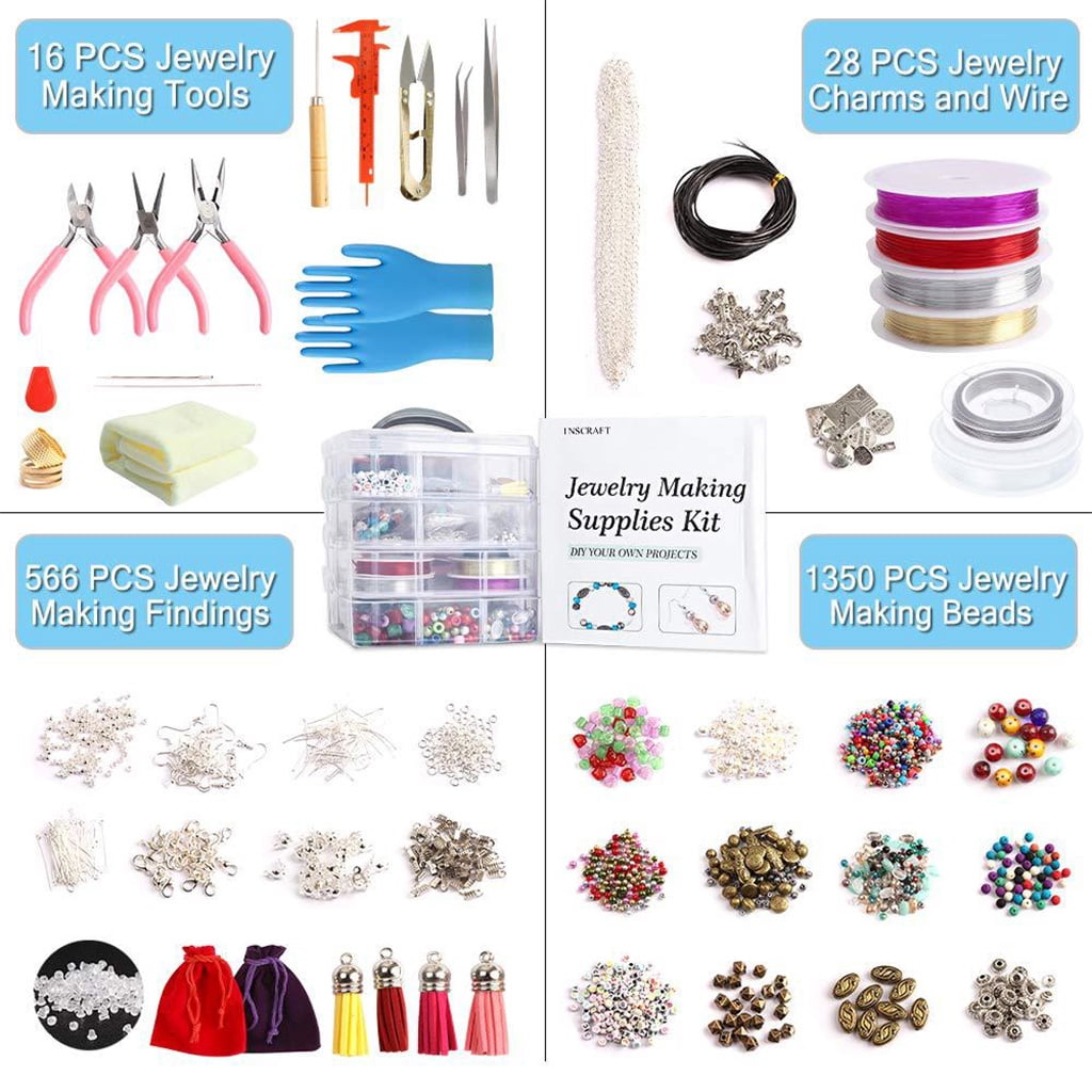 1960 Pieces Jewelry Making Supplies Kit with Beads Charms Findings Jewellery Pliers Beading Wire for DIY Necklace