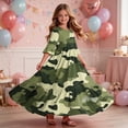 thumbnail image 6 of Girls Summer Maxi Dress Kids Camouflage Print Short Sleeve T-Shirt Dress for School Casual Dress with Pockets Army Green 13-14 Years, 6 of 7