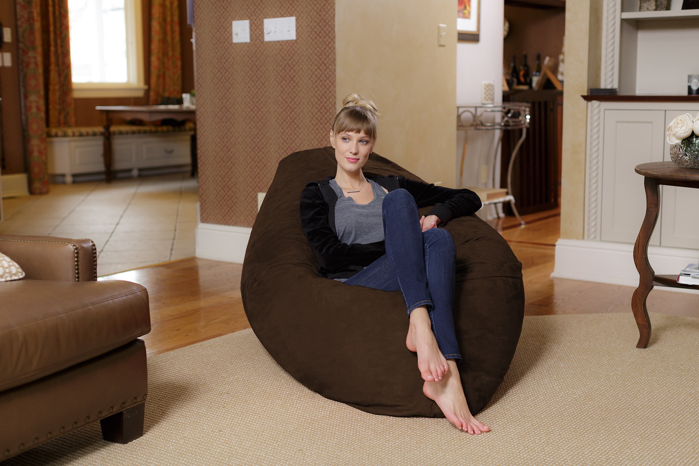 Chill Sack Bean Bag Pillow, Memory Foam Lounger with Microsuede Cover, Kids, Adults, 7.5 ft, Chocolate