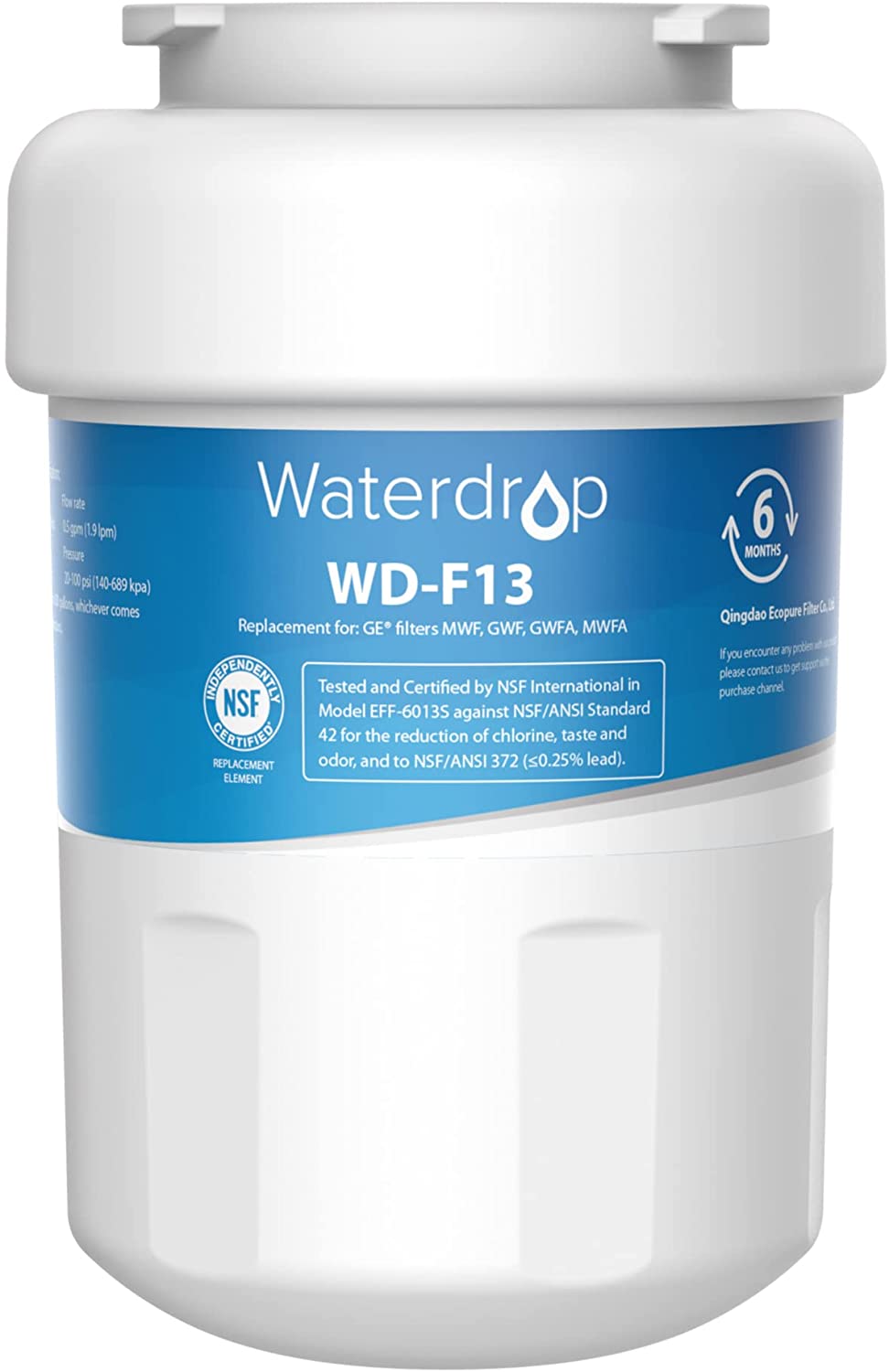 Waterdrop MWF Refrigerator Water Filter, Replacement for GE® SmartWater MWF, MWFINT, MWFP, MWFA, GWF, HDX FMG-1, GSE25GSHECSS, WFC1201, RWF1060, 197D6321P006, Kenmore 9991, r-9991(package may vary) - image 1 of 7