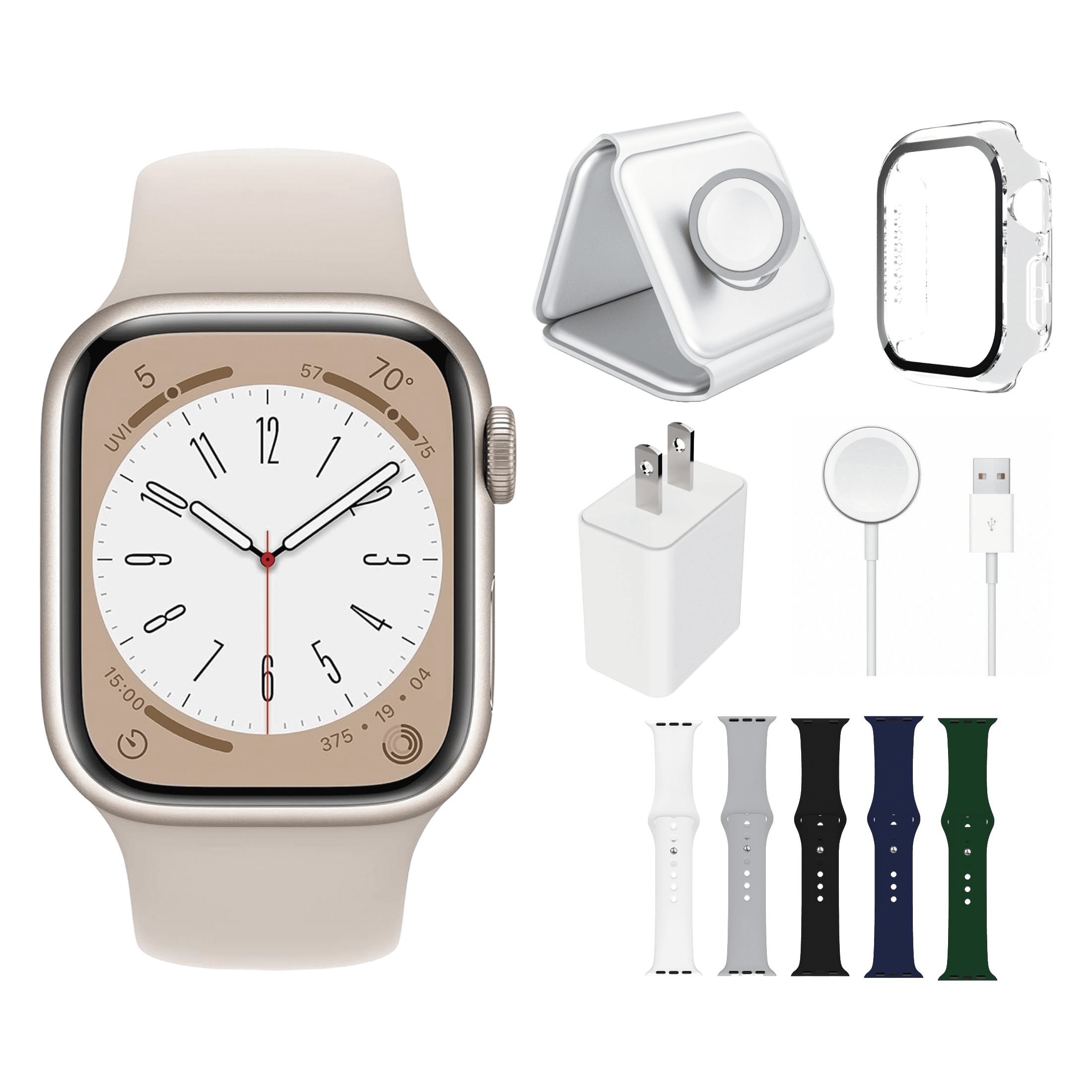 Restored Apple Watch Series 8 Bundle – 41mm Gps Starlight (2022) – Magnetic Charger & Sport Band Included (Refurbished)