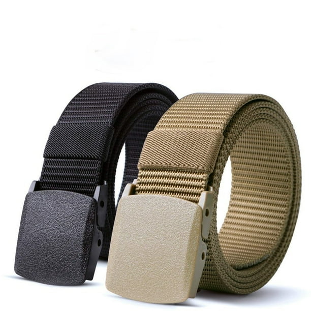 2pcs Tactical Nylon Belt for Men, Preppy Style Canvas Webbing with Square Plastic Buckle, Large Size Outdoor Web Belts for Snow Pants, Fits 40 Inch Waist