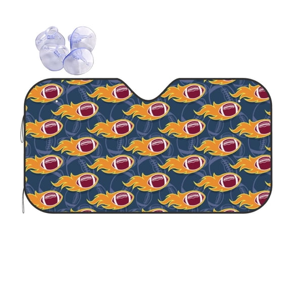 Kdxio Burning Rugby Balls Print Front Windshield Sun Shade,Folding Auto Sunshade for Car Truck SUV-Small