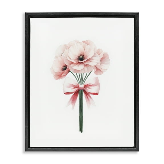 Stupell Industries Pastel Bouquet with Bow Plants & Flowers Painting Black Floater Framed Canvas Art Print Wall Art, 17 x 21