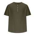 thumbnail image 4 of YLSDY Fashion Mens Cotton Henley Shirts Collarless Short Sleeve Button Down Shirt Lightweight Breathable Golf Athletic Work Tshirts Army Green L, 4 of 9