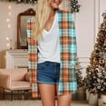 thumbnail image 6 of idosla Women's Open Front Long Cardigan Draped Snap Buffalo Plaid Shirt Kimono Cardigan Knit Sweater (Mint Green, S), 6 of 7