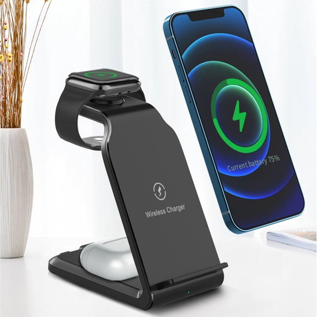 XWSHYW Cargador Inalámbrico Estación de Carga Inalámbrica 3 En 1 Estación de Carga para Múltiples Dispositivos Soporte de Cargador Inalámbrico de 15 W Ios/Android