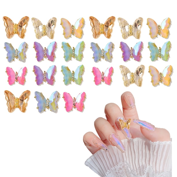 21 piezas de dijes de uñas de mariposa 3D, cristales de diamantes de imitación transparentes, lazo de diamantes de imitación de mariposa de cristal para arte de uñas, diseño de belleza, decoración