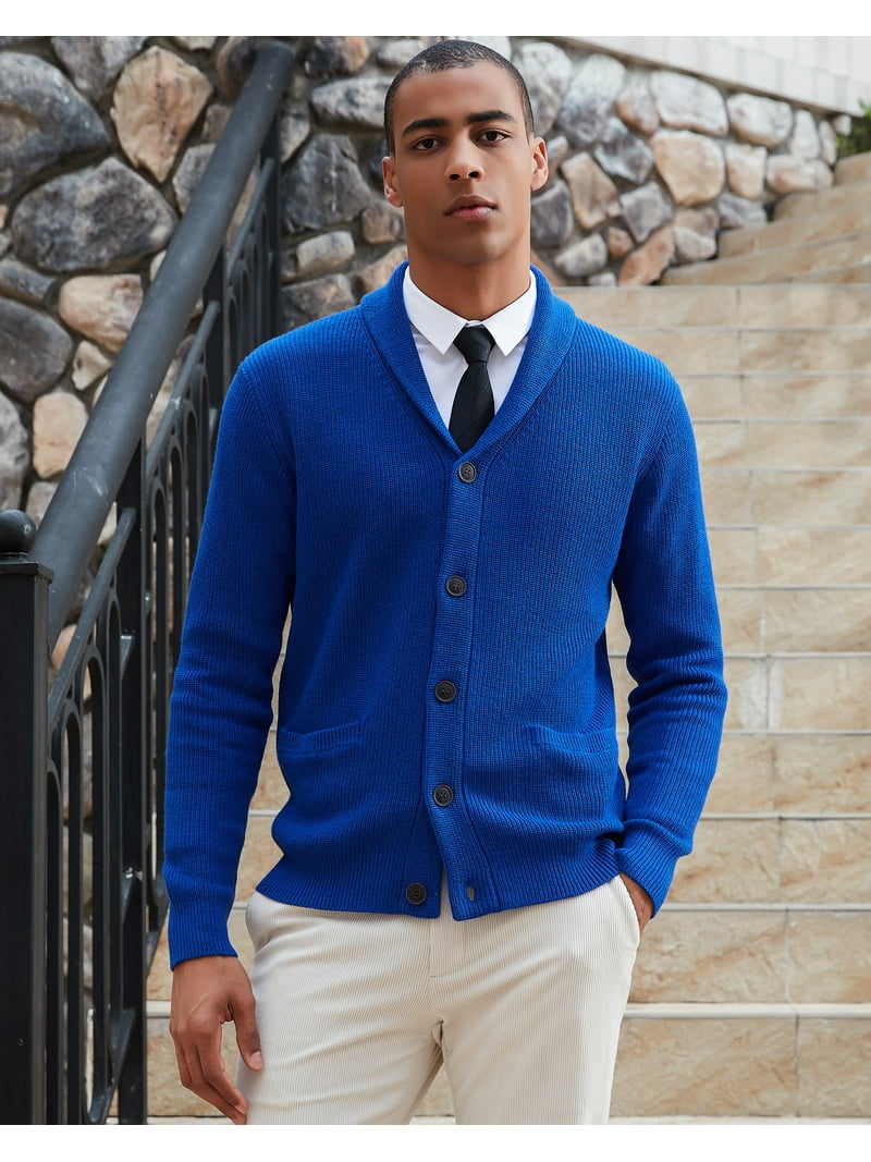 Kallspin Men's Wool Blend Shawl Collar Cardigan Sweater Button