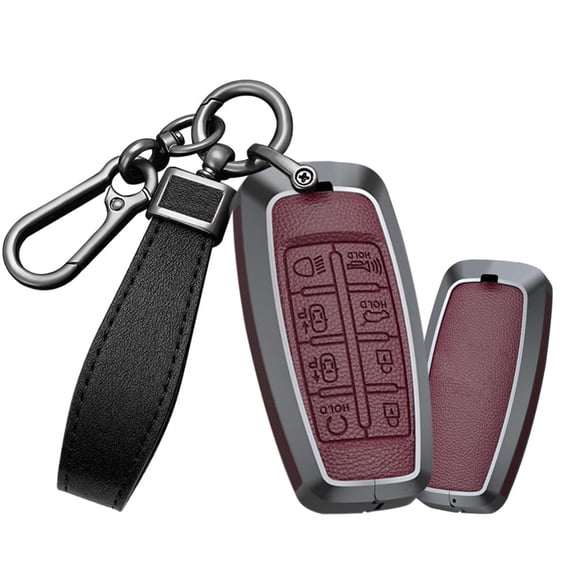 For Genesis leather Key Fob Cover Metal Key Case Shell for G80 GV80 GV70 G90 8 Buttons Car Accessories Protector Metal Keychain