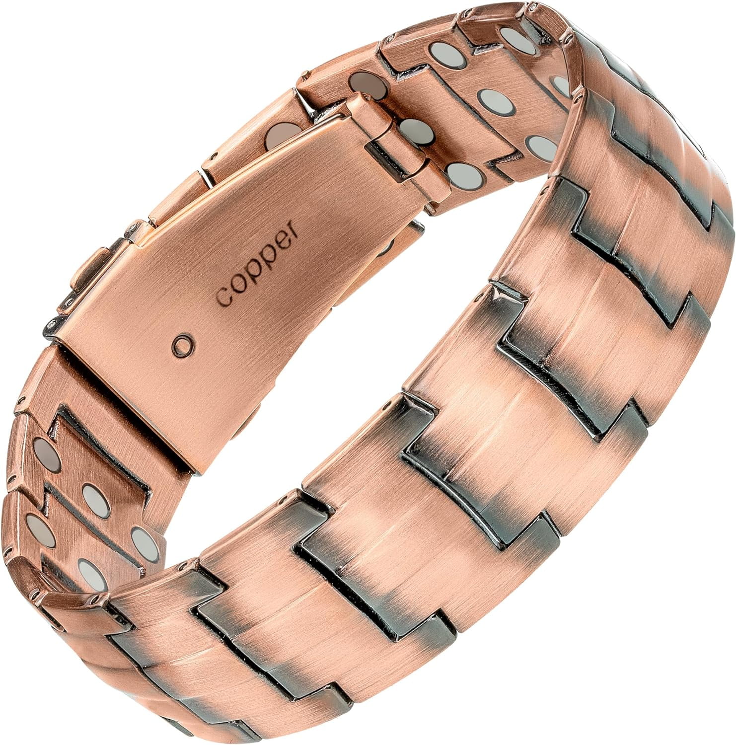 Copper Bracelet for Men Band with Fold-Over Clasp and Adjustable Links (Legacy)