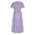 thumbnail image 4 of ZQUUVOU Womens Summer 2025 Casual Midi Maxi Dresses Solid Color Short Sleeve V Neck Elastic Waist Boho Beach Dress Pocket Purple, 4 of 8