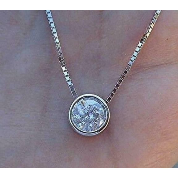 2Ct Round Cut Moissanite Solitaire Beauty Pendant 14K White Gold Plated Silver