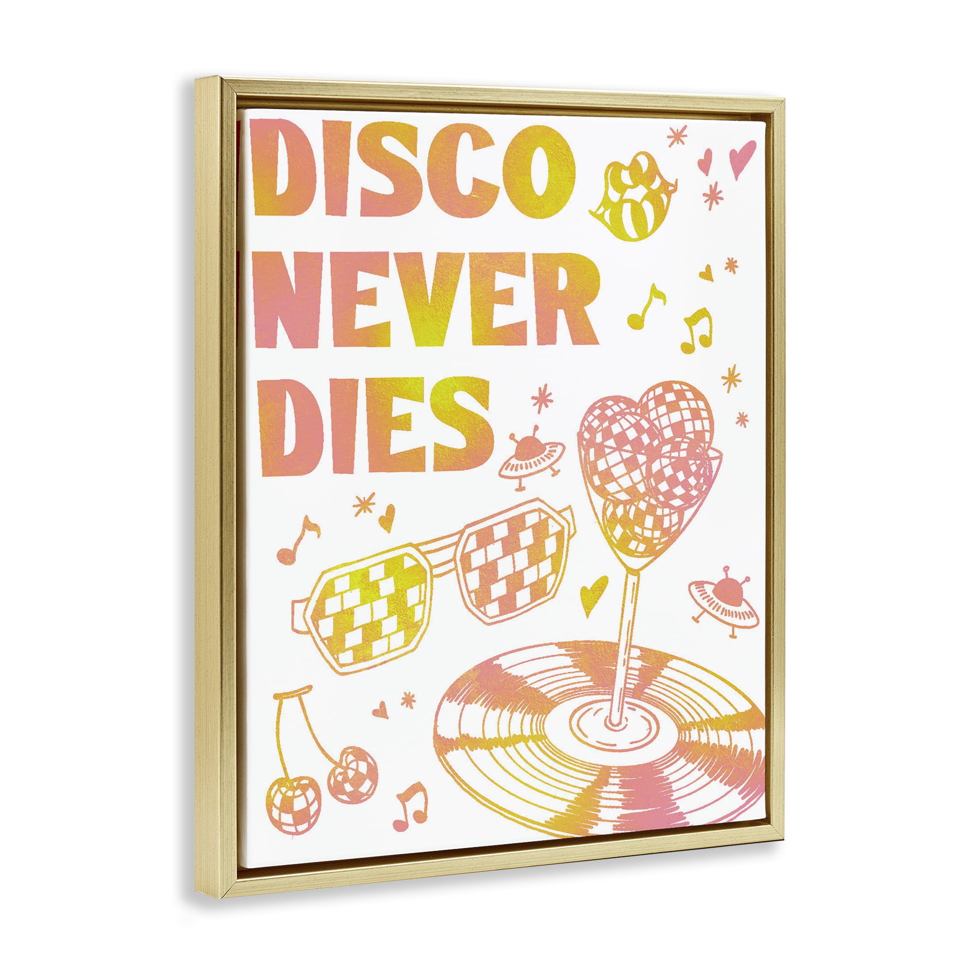 Stupell Industries Disco Never Dies Gold Framed Floater Canvas Wall Art, design by Ziwei Li