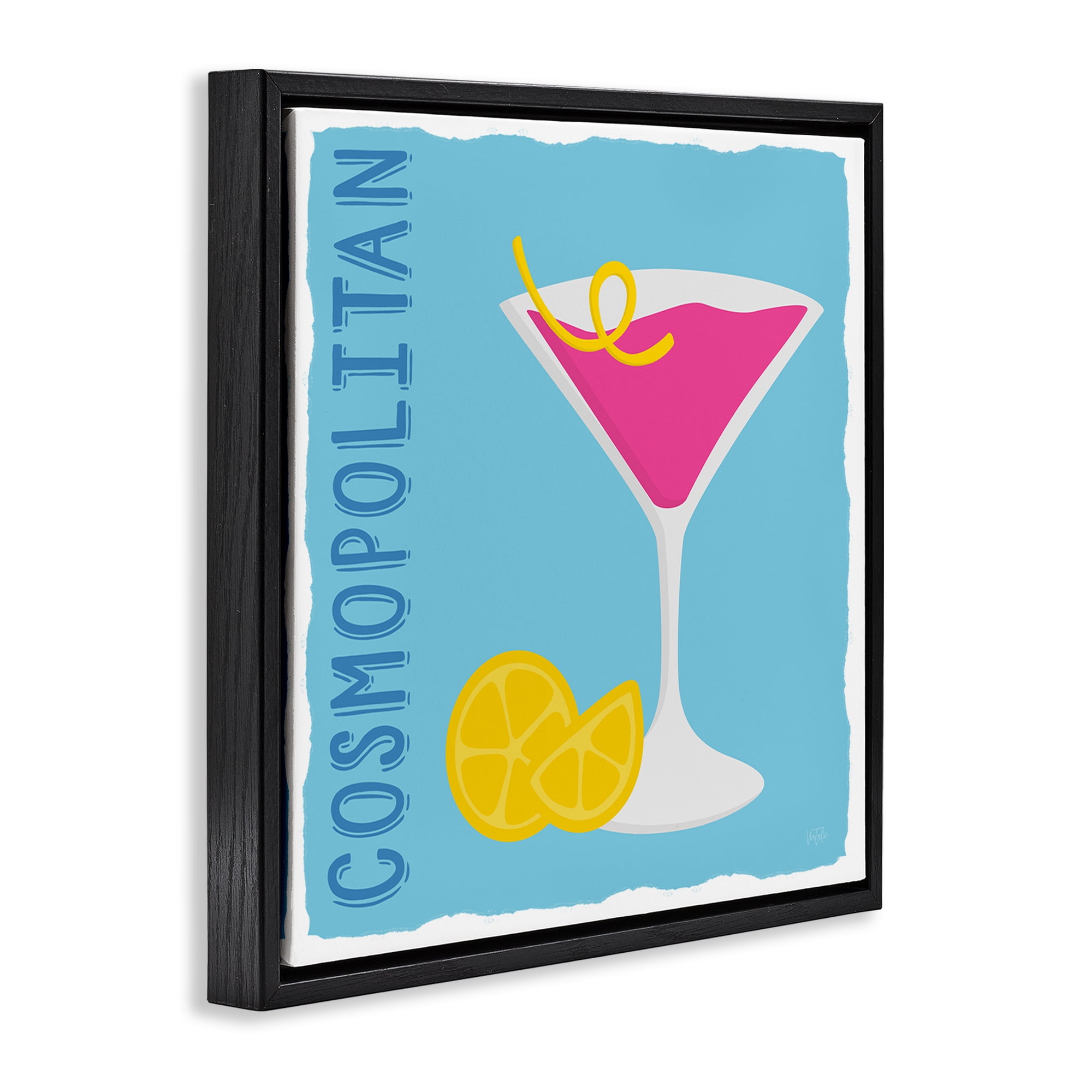 Stupell Industries Cosmopolitan Cocktail Drink Food & Beverage Painting Black Floater Framed Canvas Art Print Wall Art, 25 x 25