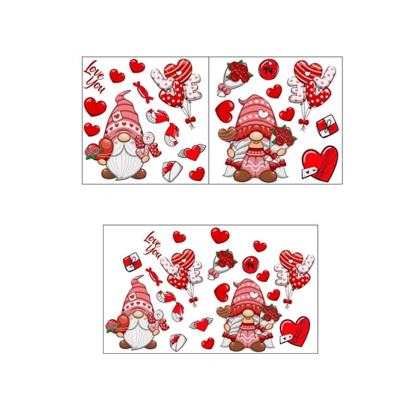 HuiXinOu Valentine's Day Gnome Heart Wall Decals, Set of 2 Removable Waterproof PVC Stickers for Bedroom Living Room Bathroom Window Glass Door Decor