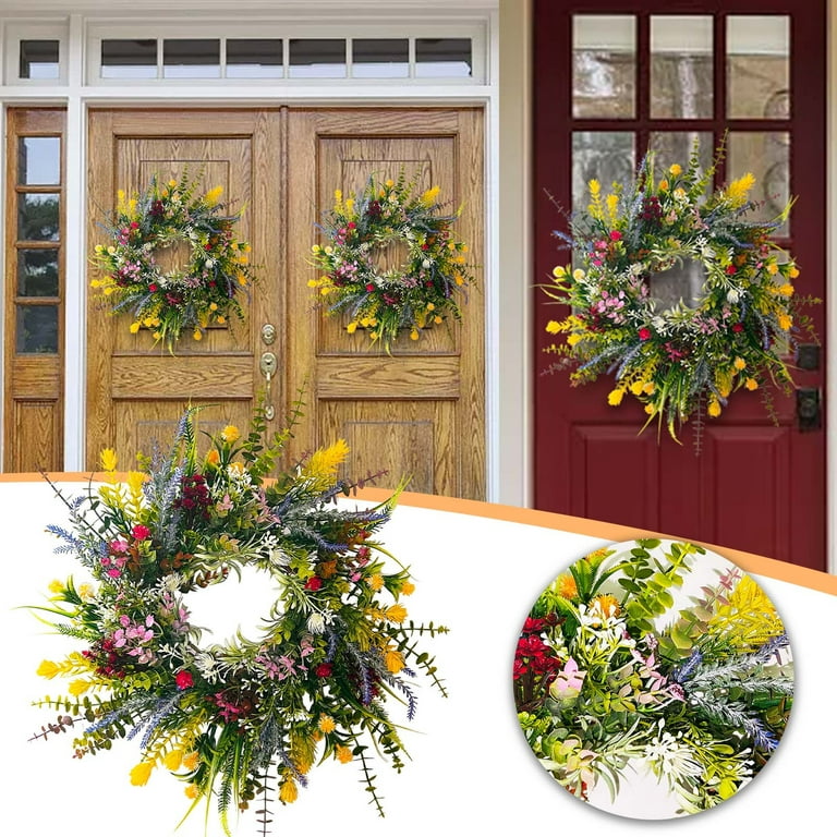 Lingouzi Colorful Wildflower Garland for Front Door with Immortal Flowers 