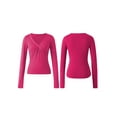 thumbnail image 3 of ZAXARRA Women's Deep V Neck Long Sleeve Cross Wrap Slim Fit Ruched Top Blouses, 3 of 7