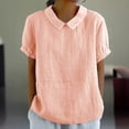thumbnail image 2 of TINZ T-Shirt Rétro Mode Femme Couleur Unie Ample Col Rabattu T-Shirt Court Manches Longues T-Shirt Manches Longues Femme Course T-Shirt Manches Courtes Femme T-Shirt Été Athlétique Femme, 2 of 5