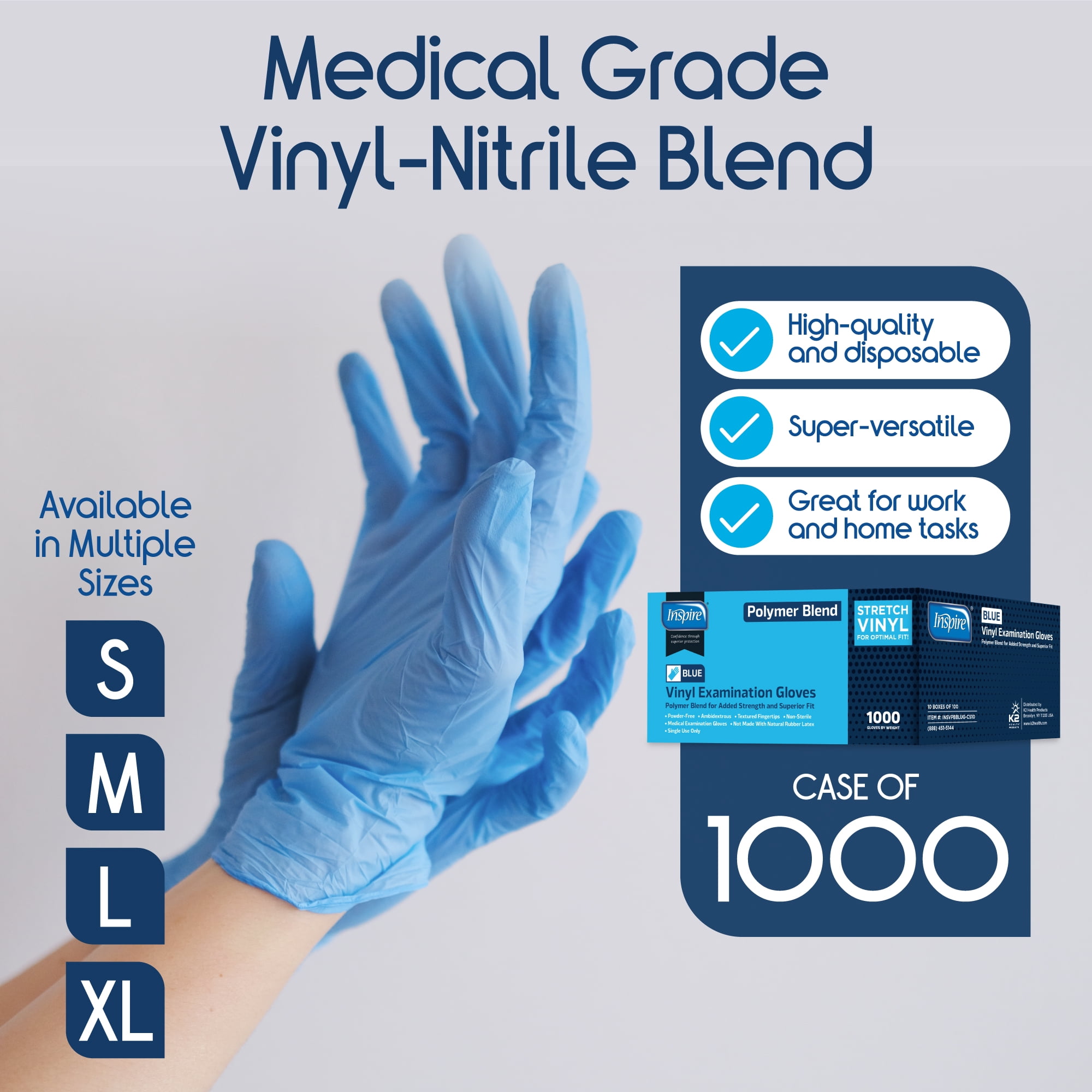 Inspire Nitrile-Vinyl Blend Exam Gloves Disposable Latex Free | Medical Gloves Multipurpose Disposable Gloves Cooking Gloves Cleaning Gloves, Latex Free Gloves For Food Prep Vinyl - Nitrile Gloves