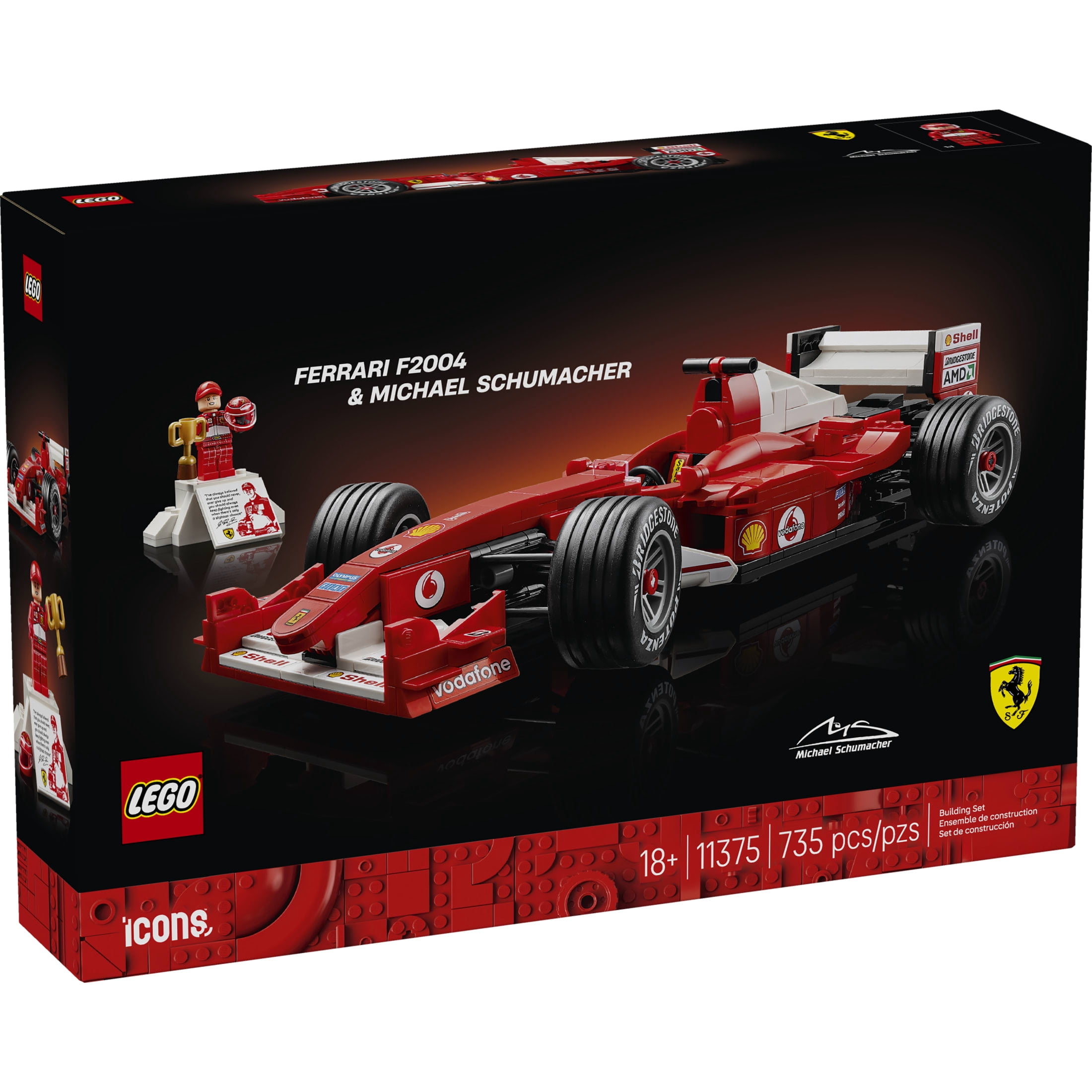 LEGO Icons Ferrari F2004 & Michael Schumacher Building Set for Adults, Ages 18+ - Ferrari F1 Bedroom, Home Office, Desk Decor - Gift Ideas for Men, Women, & Fans - 11375