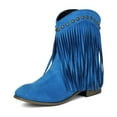 thumbnail image 4 of Women Ankle Boots Women's Fashionable Casual Versatile Cool Winter Tassel Sleeve Boots Short Boots Thick Heel Ankle Boots Blue 39, 4 of 9