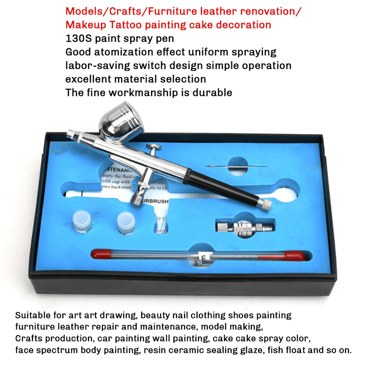 DIY Spraying Tool Kit 0.2mm/0.5mm with Fan Cap 15CC Fluids Cups Efficiency for Model DIY Painting Makeup Nail Art Cake